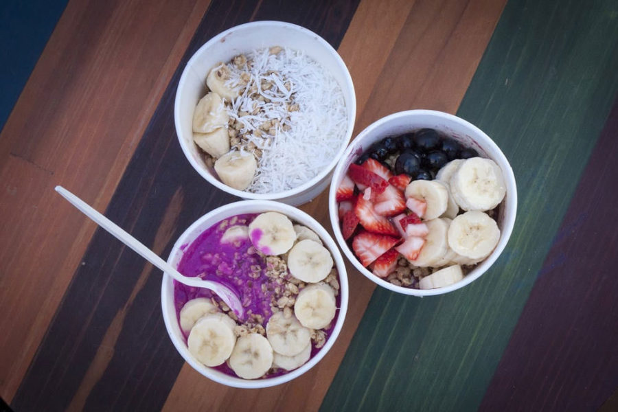 three acai bowls from juice kaboose in san diego