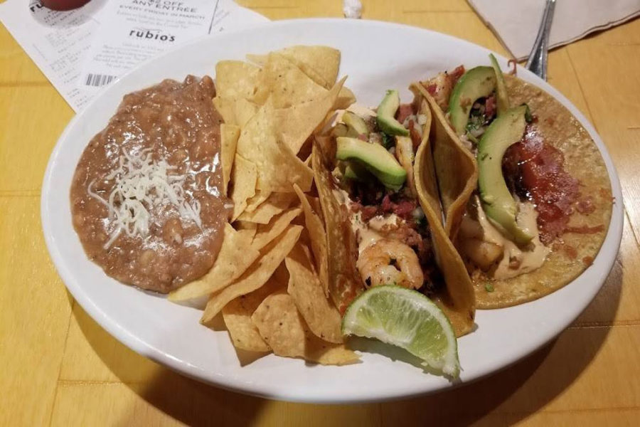 tortilla wrap, chips, and refried beans from rubio's in san diego