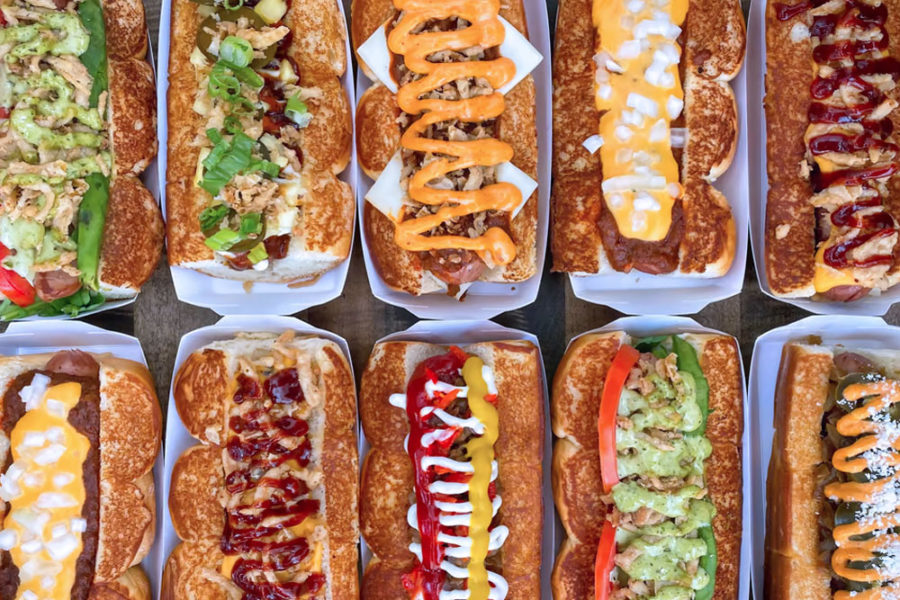assortment of hot dogs from dog haus in chicago
