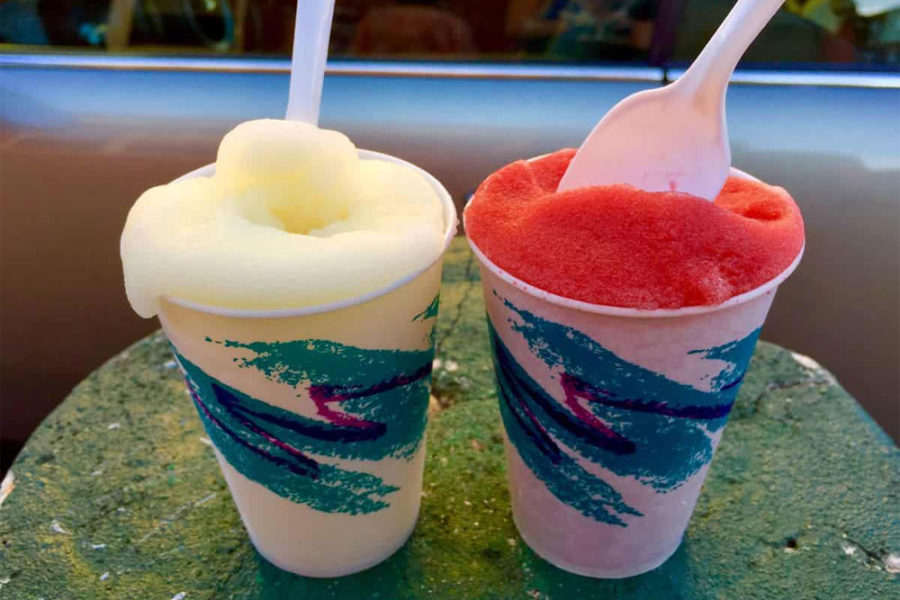 two red and yellow water ices from fred's water ice in philadelphia