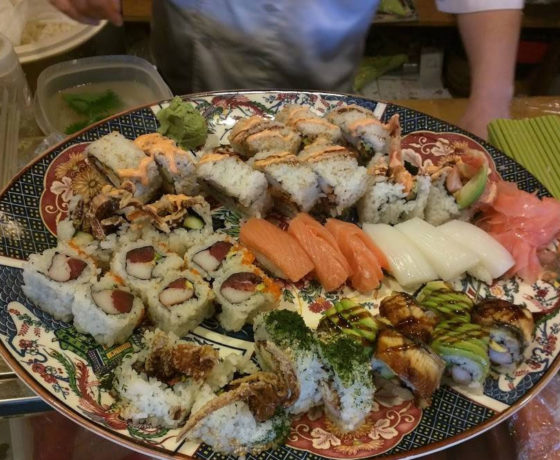 large assortment of sushi from musashi in charlotte
