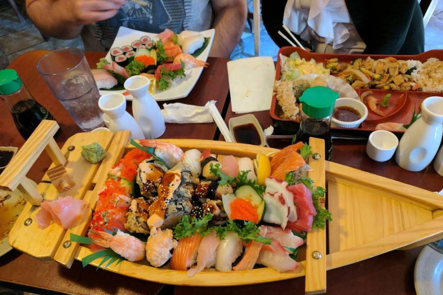 tray filled with a large variety of sushi from new zealand cafe in charlotte
