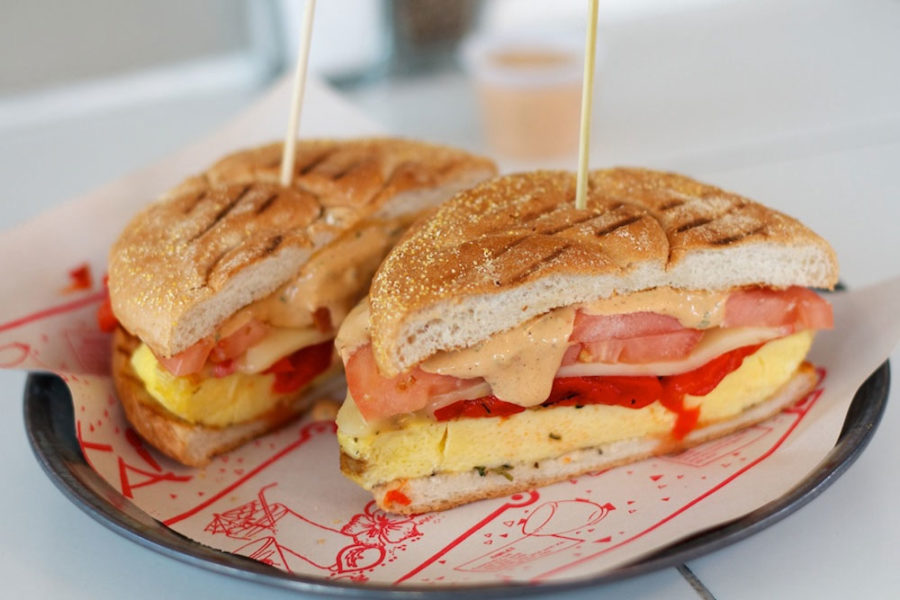 breakfast sandwich from precinct kitchen and bar back bay in boston