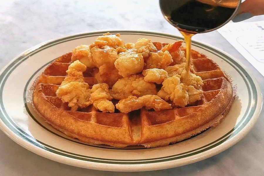 fried clams on waffle from saltie girl in boston