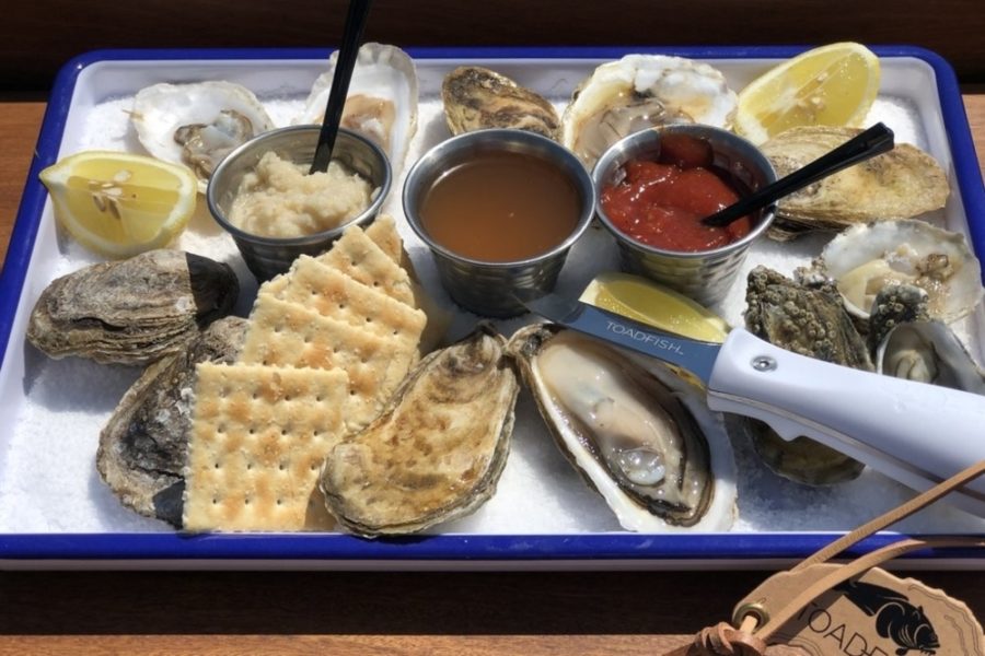 oyster tray with crackers and sauces from stones throw in tampa
