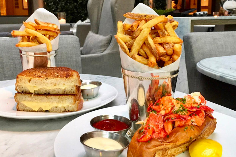 grilled cheese and seafood sandwich with sides of fries from RH cafe in nashville