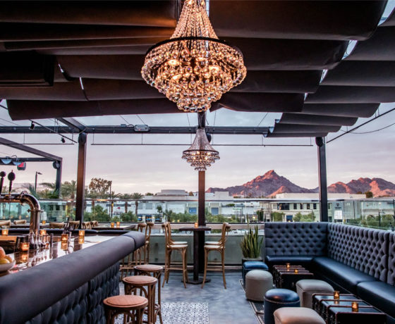 bar and lounge seating at upstairs at flint rooftop restaurant in pheonix