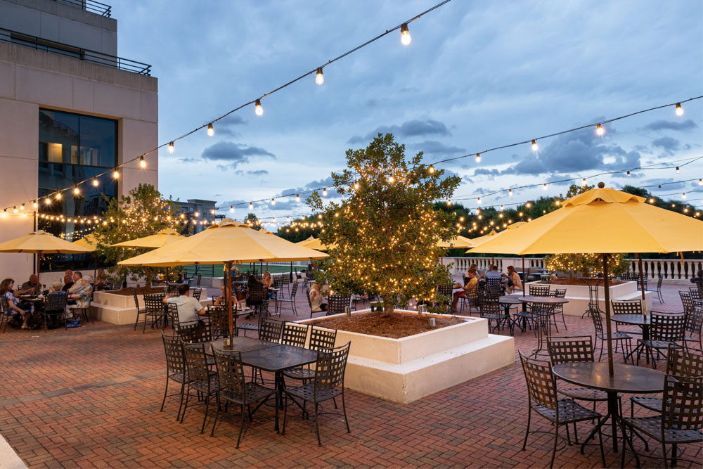 outdoor patio at village tavern in Charlotte, nc 