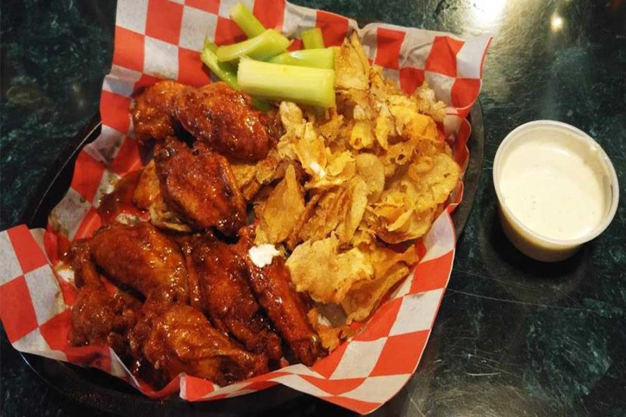 wings, potato chips, and celery from publick house in columbia, south carolina