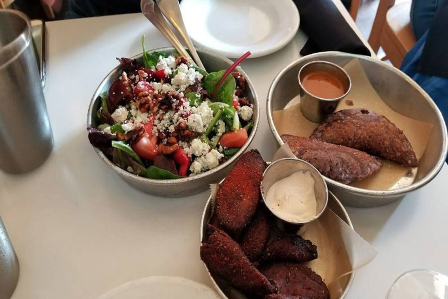 greek salad, empanadas, and wings from work and class in denver