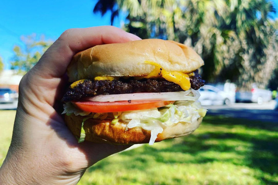 A burger from Mac's Drive Thru in Gainesville, FL