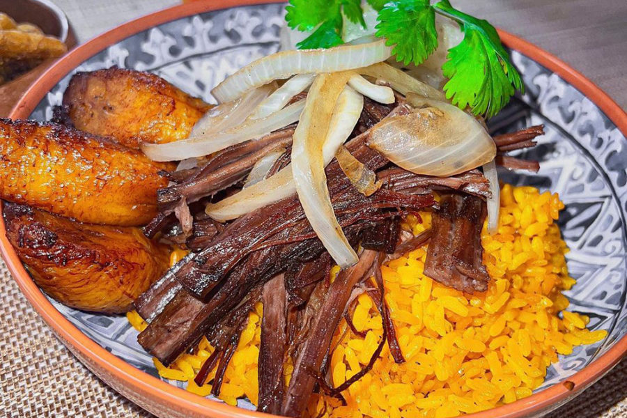 Shredded Beef, rice and plantains from Mi Apa in Gainesville, FL
