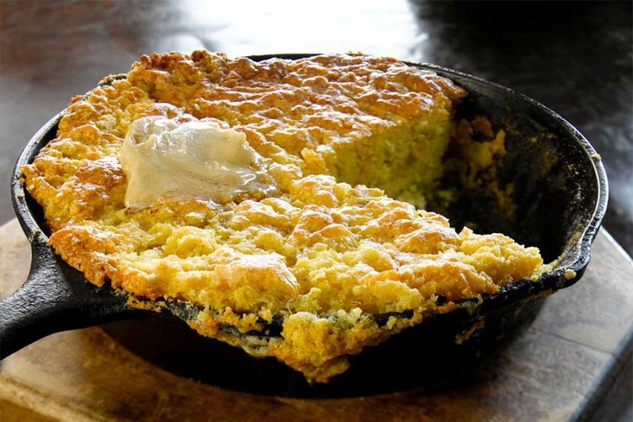 pan of freshly baked cornbread from redstone american grill in DC