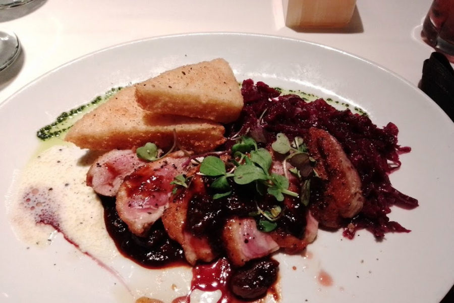 roasted duck with cherry puree from bernandins in charlotte