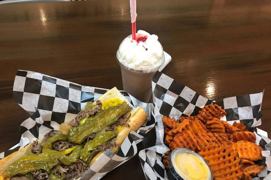 philly cheesesteak and sweat potato waffle fries from cleavers in philadelphia