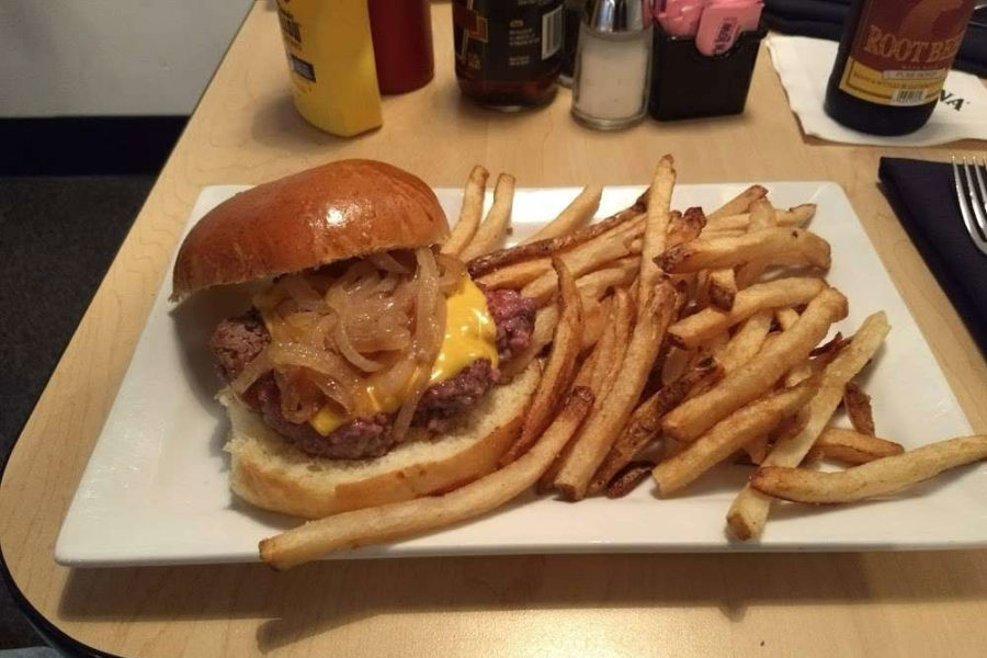 burger and fries from Restaurant 55 in dover, deleware