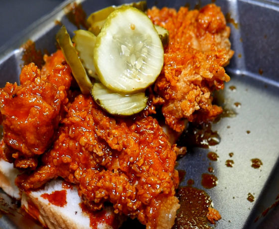 fried chicken from louie's hot chicken and barbeque near louisville airport
