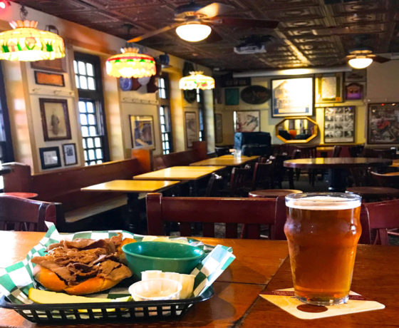 sandwich and a cold glass of beer from mcgillin's olde ale house in philadelphia