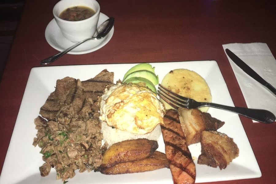 traditional columbian meal with beef, plantains, avocado, and more from mixto in philadelphia