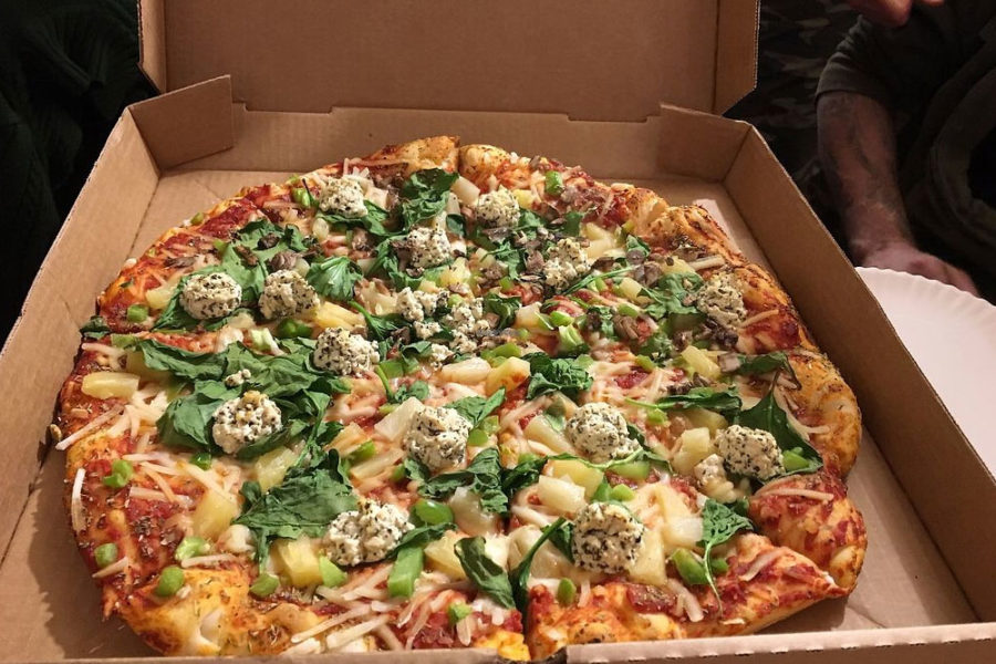 pineapple pizza from Trail Rider Pizza in cedar crest, new mexico