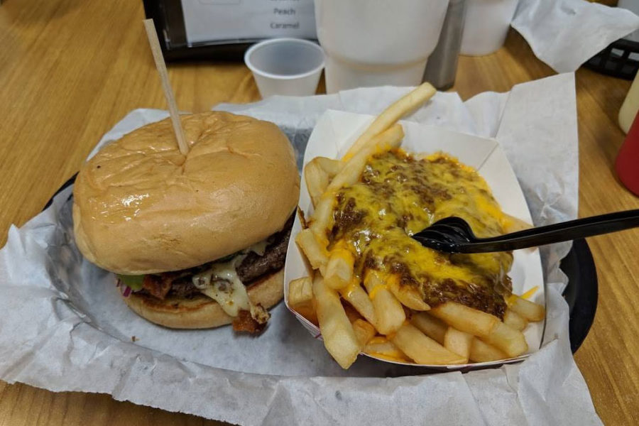 burger and cheesey fries from Boompa's Burgers in elgin, oklahoma