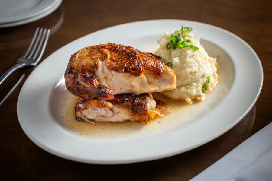 roast chicken and mashed potatoes from the perch kitchen and tap in chicago