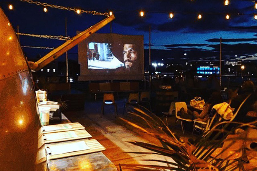 Movie night from the roof at Bayside Bowl in Portland, ME