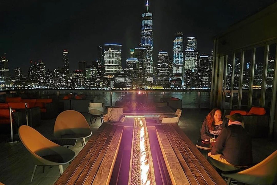 The view of the New York City skyline from The Rooftop at Exchange Place in Jersey City, NJ