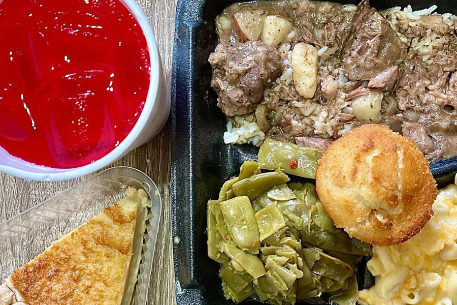 Meat and three plate from Pannie George's Kitchen in Auburn, AL