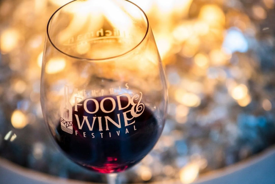 A branded wine glass from the Memphis Food and Wine Festival