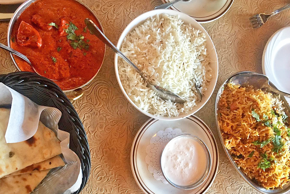 Multiple Indian dishes from Mughlai in Dallas.