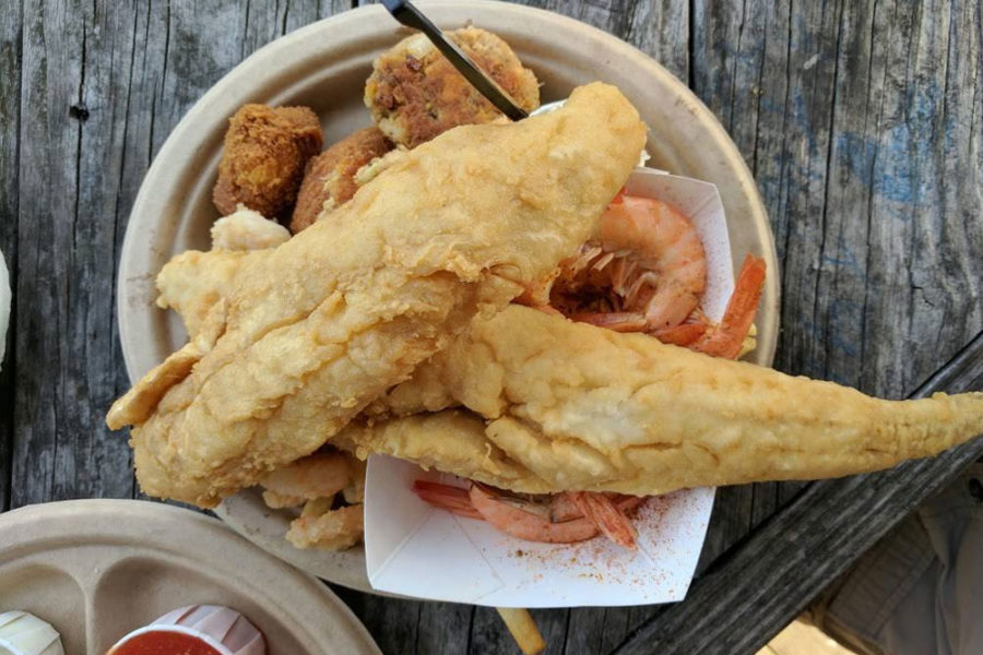 fried fish and shrimp from bowen's island restaurant in charleston