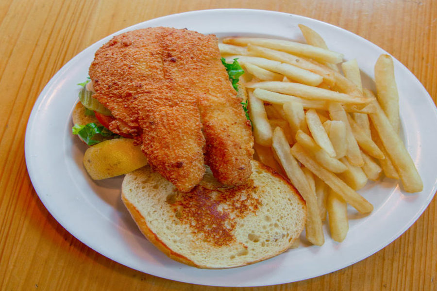 fried fish sandwich and side of fries from elli's creek fish camp in charleston