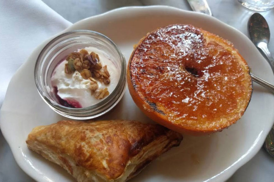 pastry, boiled grapefruit, and side of yogurt from harp and crown in philadelphia