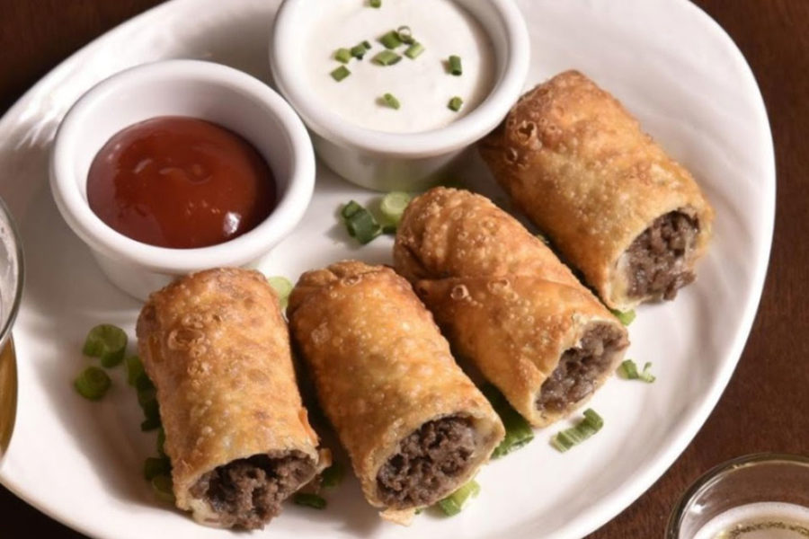 philly cheesesteak rolls from iron hill brewery and restaurant in philadelphia