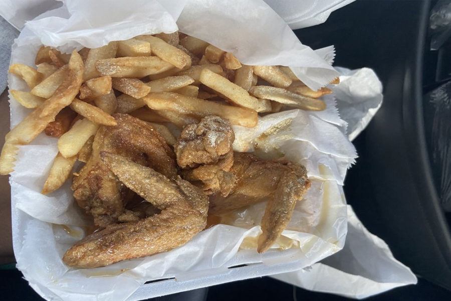 chicken wings and fries from lemon pepper's in miami
