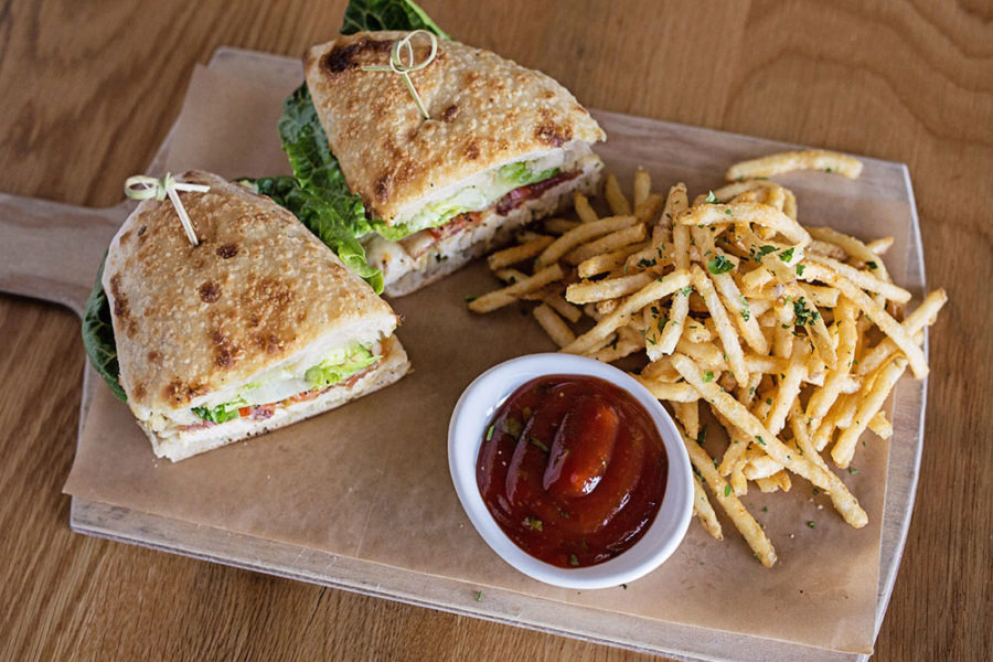 sandwich and fries from pie tap pizza workshop