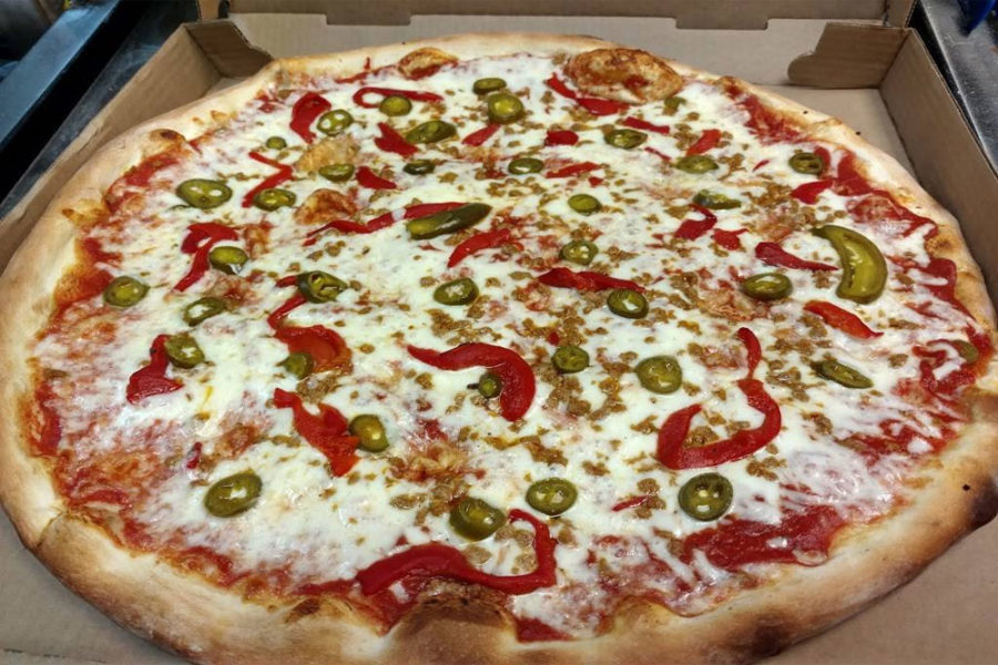 pizza with red pepper and jalapeño from pizzeria di giovanni in charleston