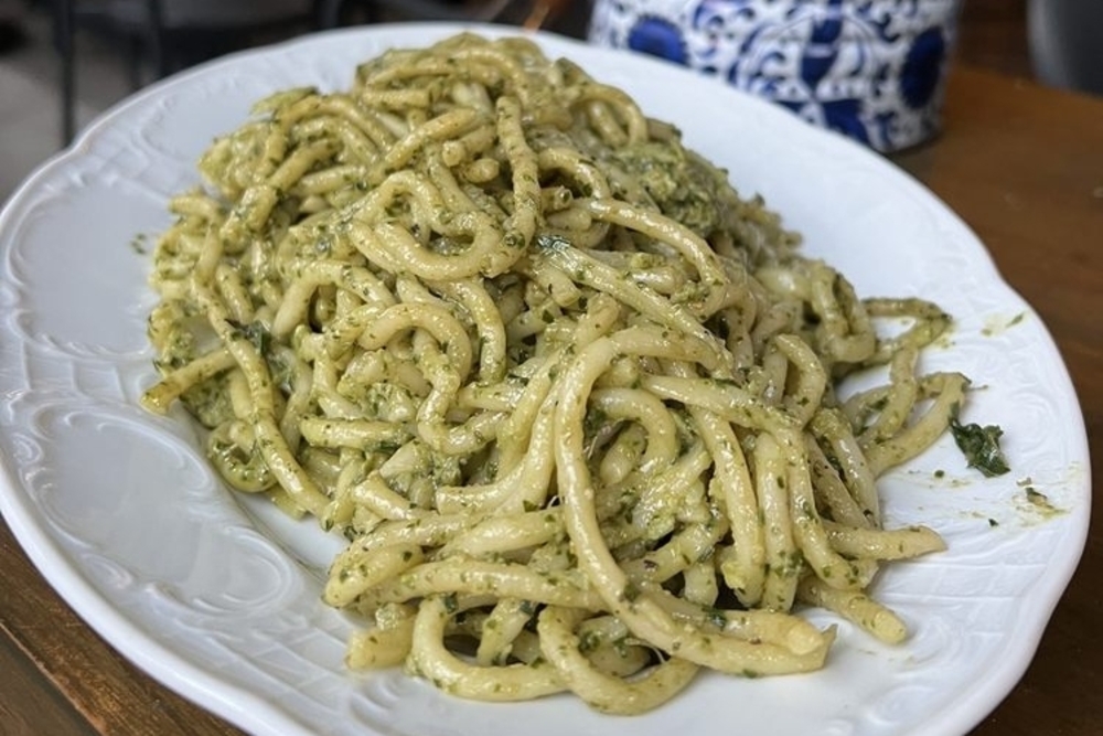 pesto noodles from Timpano Hyde Park in Tampa