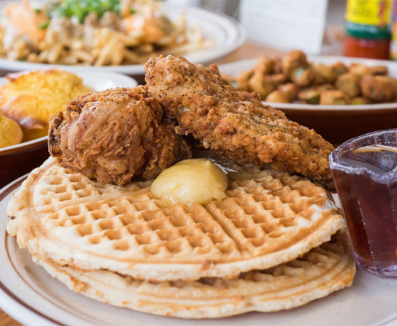 chicken and waffles from fat's fried chicken and waffles in seattle