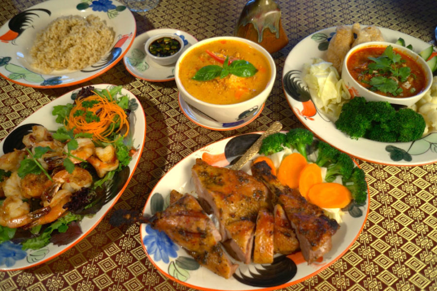 steak, shrimp, rice, soups, and other sides from lemon grass thai kitchen in florida