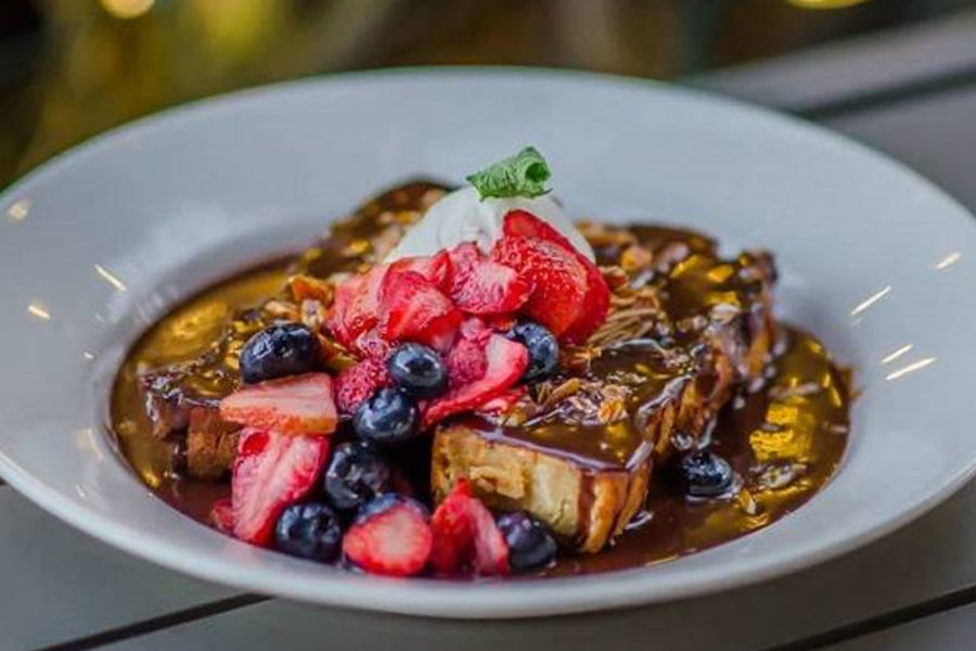 nutella french toast topped with fresh strawberries and blueberries from novara in boston