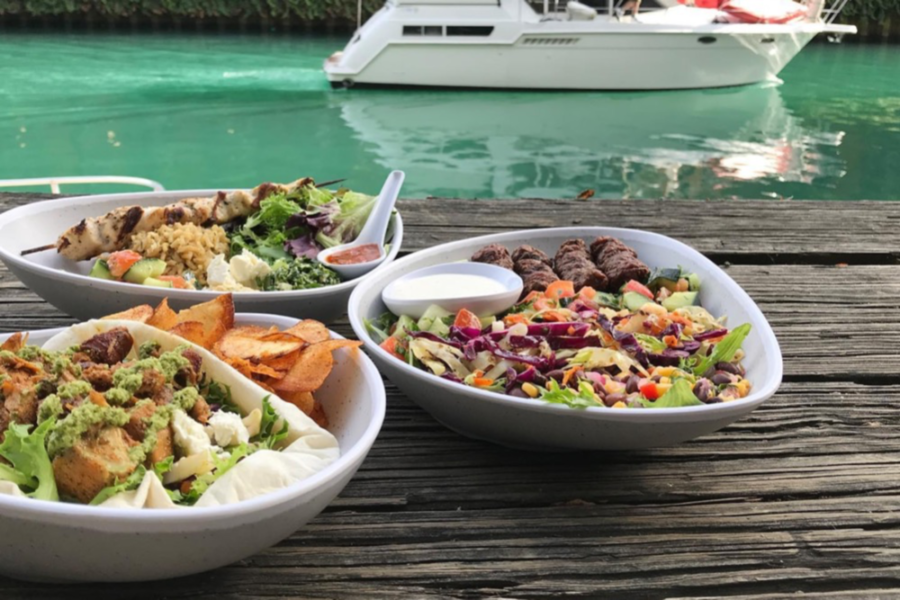 salads and protein bowls from pinched on the river in chicago