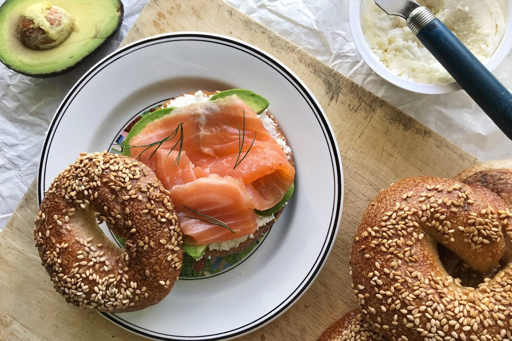 sesame bagel with lox and cream cheese from rebel bread in Denver 