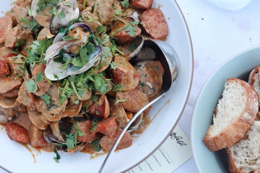 clams and sausage from taylor shellfish oyster bar in seattle