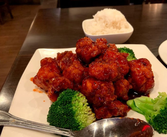 orange chicken, broccoli, and white rice from wok and roll in DC