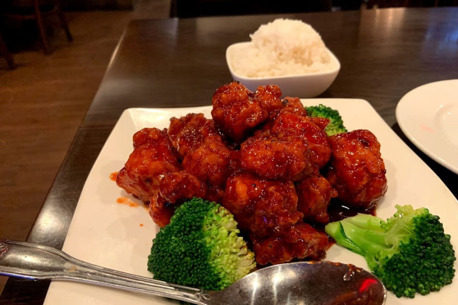 orange chicken, broccoli, and white rice from wok and roll in DC