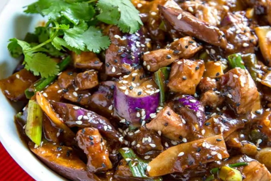 pork and eggplant from asian foods market and restaurant