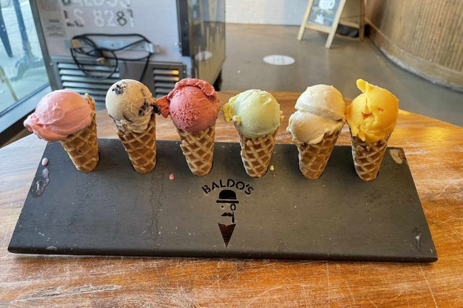 A sampler of waffle ice-cream cones from Baldo's Ice-Cream Coffee