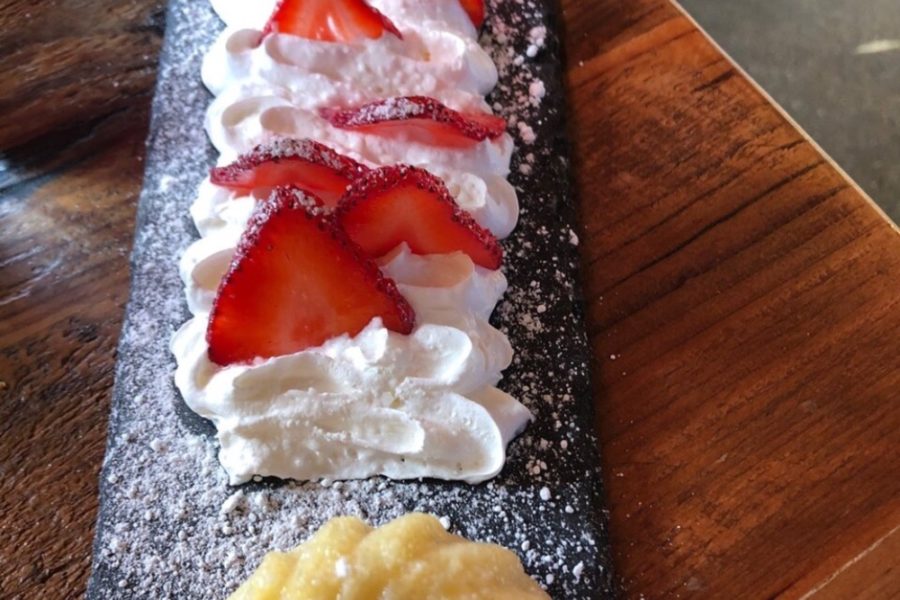 Crepe with whipped cream and strawberries from Buck's Resturant